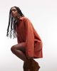 ASOS DESIGN ASOS DESIGN cotton linen mini shirt dress with wide cuffs and oversized pockets in rust-Red - 3