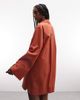 ASOS DESIGN ASOS DESIGN cotton linen mini shirt dress with wide cuffs and oversized pockets in rust-Red - 4