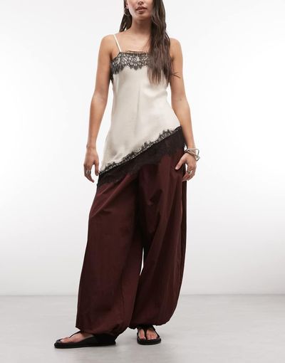 ASOS DESIGN ASOS DESIGN cotton nylon blend pull-on balloon pants in brown