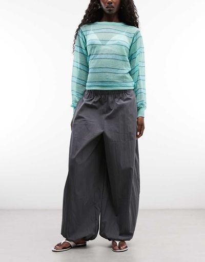 ASOS DESIGN ASOS DESIGN cotton nylon blend pull on balloon pants in charcoal-Gray