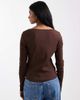 ASOS DESIGN ASOS DESIGN cotton rib knit button down square neck top with lace trim in chocolate-Brown - 2