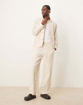 ASOS DESIGN ASOS DESIGN cotton smart wide leg pants in stone with elastic waist - part of a set-Neutral