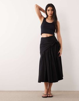 ASOS DESIGN ASOS DESIGN cotton tie waist circle maxi skirt in black