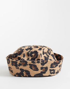 ASOS DESIGN ASOS DESIGN cotton turn back boater hat in leopard print-Brown