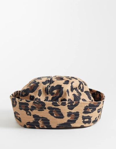 ASOS DESIGN ASOS DESIGN cotton turn back boater hat in leopard print-Brown