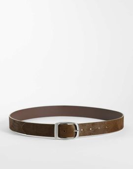 ASOS DESIGN ASOS DESIGN cowhide hair belt with rounded brushed silver buckle in brown