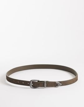 ASOS DESIGN ASOS DESIGN cowhide hair belt with silver-tone western buckle in brown-Gray