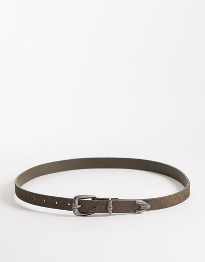 ASOS DESIGN ASOS DESIGN cowhide hair belt with silver-tone western buckle in brown-Gray