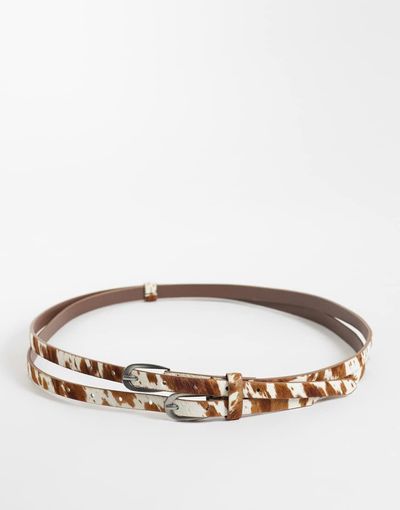 ASOS DESIGN ASOS DESIGN cowhide hair cowprint double strap skinny belt in brown-Black