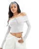 ASOS DESIGN ASOS DESIGN cozy knit fold over bardot top in gray - 1