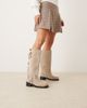 ASOS DESIGN ASOS DESIGN Crest suede harness moto knee boots in stone-Neutral - 1