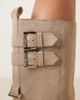 ASOS DESIGN ASOS DESIGN Crest suede harness moto knee boots in stone-Neutral - 3