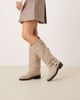 ASOS DESIGN ASOS DESIGN Crest suede harness moto knee boots in stone-Neutral - 4