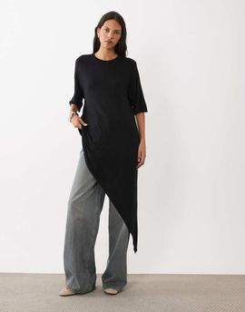 ASOS DESIGN ASOS DESIGN crew neck asymmetric ruffle hem top in black