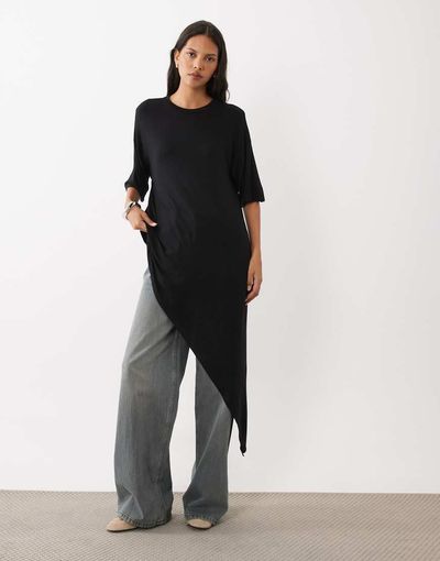 ASOS DESIGN ASOS DESIGN crew neck asymmetric ruffle hem top in black