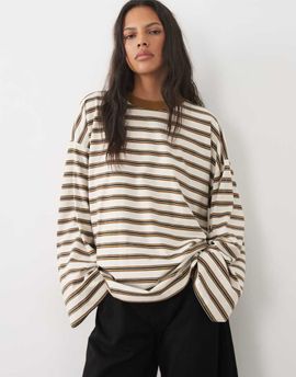 ASOS DESIGN ASOS DESIGN Crew neck long sleeve t-shirt in ecru stripe-Multi