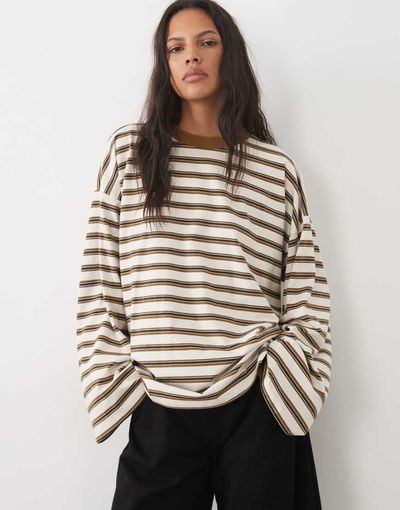 ASOS DESIGN ASOS DESIGN Crew neck long sleeve t-shirt in ecru stripe-Multi