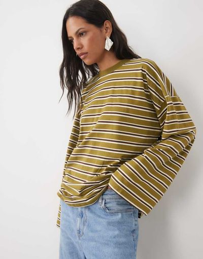 ASOS DESIGN ASOS DESIGN Crew neck long sleeve T-shirt in striped print-Multi