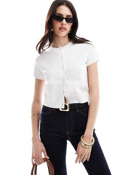 ASOS DESIGN ASOS DESIGN crew neck short sleeve cardigan in cream-White