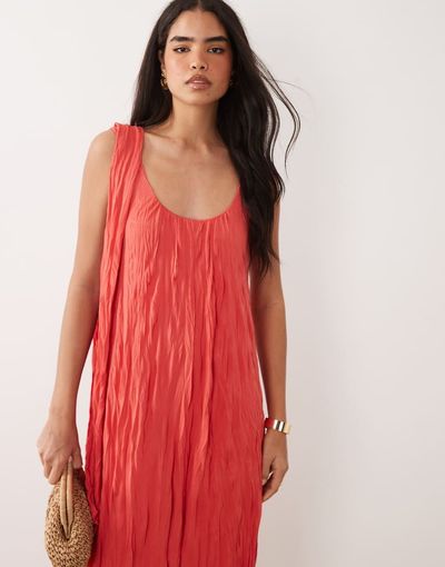 ASOS DESIGN ASOS DESIGN crinkle scoop neck maxi dress with scarf detail in red-No color