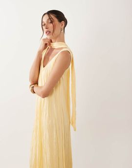 ASOS DESIGN ASOS DESIGN crinkle scoop neck maxi dress with scarf detail in yellow-No color