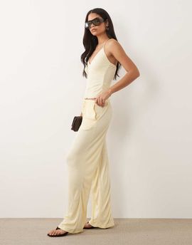 ASOS DESIGN ASOS DESIGN crinkle wide leg drawstring pants in butter yellow - part of a set-Orange