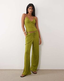 ASOS DESIGN ASOS DESIGN crinkle wide leg drawstring pants in green - part of a set