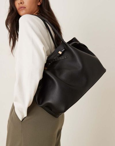 ASOS DESIGN ASOS DESIGN croc belted tote bag in black