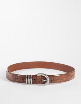 ASOS DESIGN ASOS DESIGN croc faux leather belt with triple keeper in dark brown
