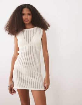 ASOS DESIGN ASOS DESIGN crochet knit cotton blend shift dress in ecru-White