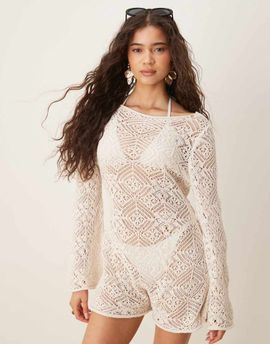 ASOS DESIGN ASOS DESIGN crochet knit romper in ecru-White