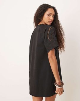 ASOS DESIGN ASOS DESIGN crochet lace sleeve T-shirt mini dress in black