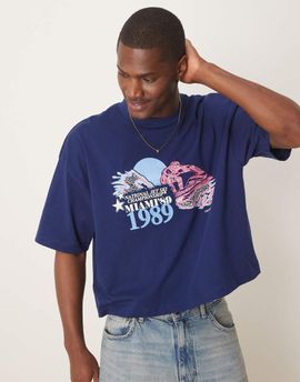 ASOS DESIGN ASOS DESIGN cropped oversized T-shirt with sports front print in navy