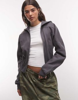 ASOS DESIGN ASOS DESIGN cropped panelled zip up hoodie in charcoal-Gray