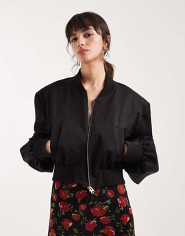 ASOS DESIGN ASOS DESIGN cropped shoulder pad bomber jacket in black