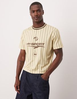 ASOS DESIGN ASOS DESIGN cropped T-shirt with stripe and graphic in cream sports fabric-Yellow