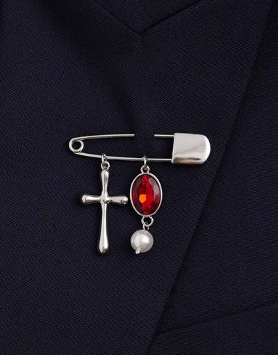ASOS DESIGN ASOS DESIGN cross and stone safety pin brooch in silver tone