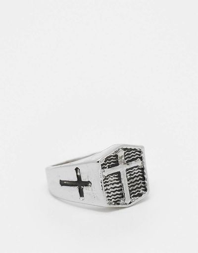 ASOS DESIGN ASOS DESIGN cross detail signet ring in burnished silver
