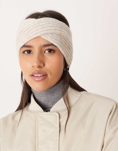 ASOS DESIGN ASOS DESIGN cross over knit headband in mink-Neutral