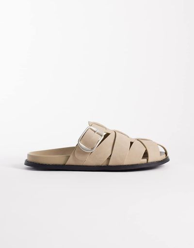 ASOS DESIGN ASOS DESIGN cross over strap sandals with buckle detailing in stone-Neutral