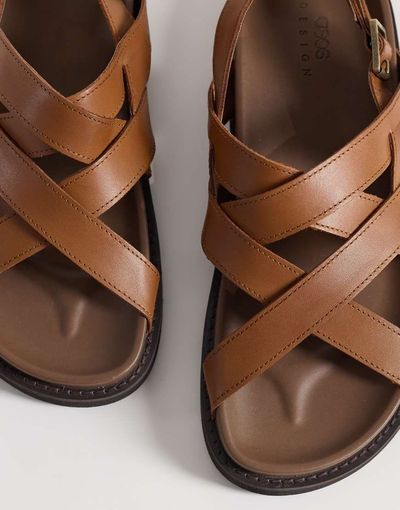 ASOS DESIGN ASOS DESIGN cross over strap sandals with buckle detailing in tan leather-Brown