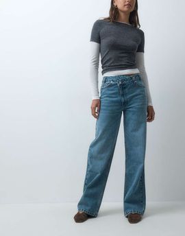 ASOS DESIGN ASOS DESIGN cross waist straight wide jean in mid blue