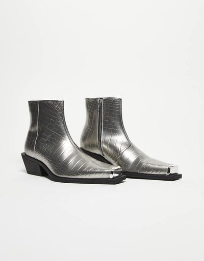 ASOS DESIGN ASOS DESIGN cuban heel chelsea boots in silver faux croc