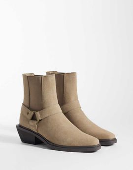 ASOS DESIGN ASOS DESIGN cuban heeled chelsea boots with buckle detail in taupe-Neutral