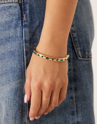 ASOS DESIGN ASOS DESIGN cuff bracelet with green faux stones in gold tone