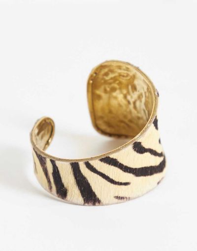 ASOS DESIGN ASOS DESIGN cuff bracelet with hair-on leather in zebra print-MULTI