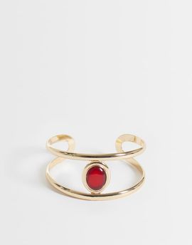 ASOS DESIGN ASOS DESIGN Cuff bracelet with red stone set detail in gold tone