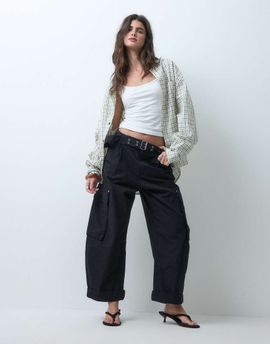 ASOS DESIGN ASOS DESIGN cuffed hem cargo pants with grommet belt in black
