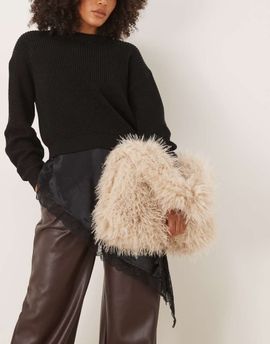 ASOS DESIGN ASOS DESIGN curly faux fur tote bag in cream-No color