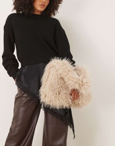 ASOS DESIGN ASOS DESIGN curly faux fur tote bag in cream-No color